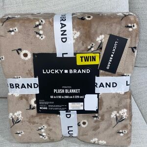 Lucky Brand Twin Printed Plush Blanket Tan Cream Floral Sunflower